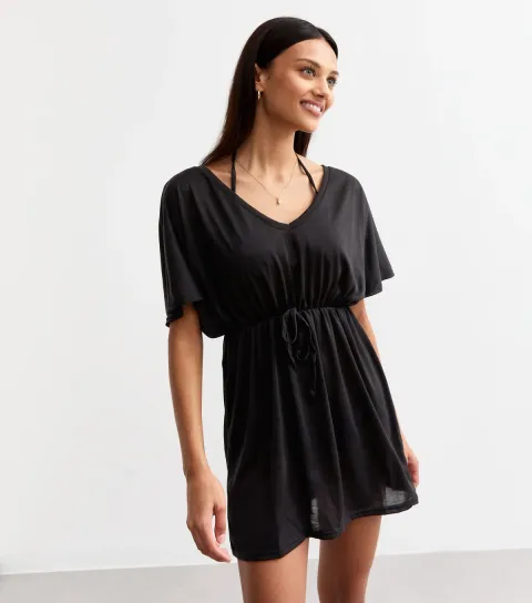 Women's Black Jersey Beach Kaftan