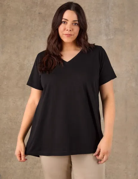 Live Unlimited London Pure Cotton V-Neck Longline T-Shirt Black