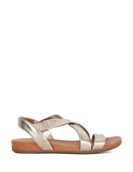 Dune London Wide Fit Leather Metallic Flat Sandals