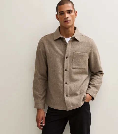 New Look Men's Camel Boxy Fit With Wool Overshirt