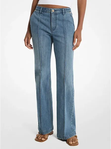 Pintuck Bootcut Stretch Denim Jeans