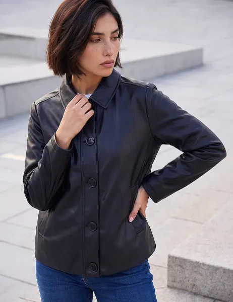 Roman Petite Faux Leather Short Jacket Black Mix
