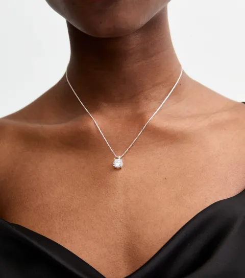 Silver Tone Diamanté Circle Pendant Necklace