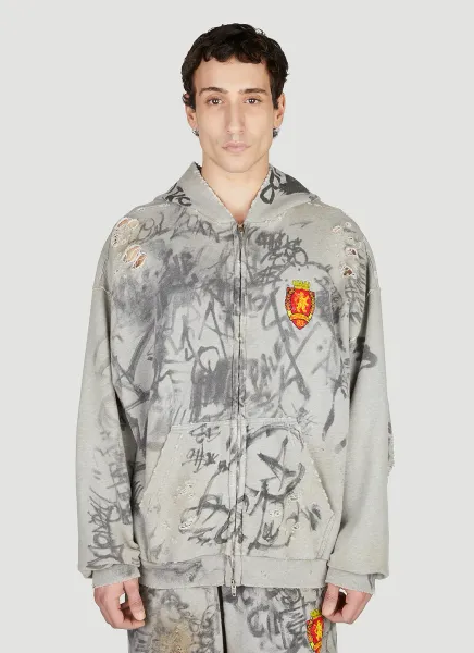 Scribbled Zip Up Hooded Sweatshirt