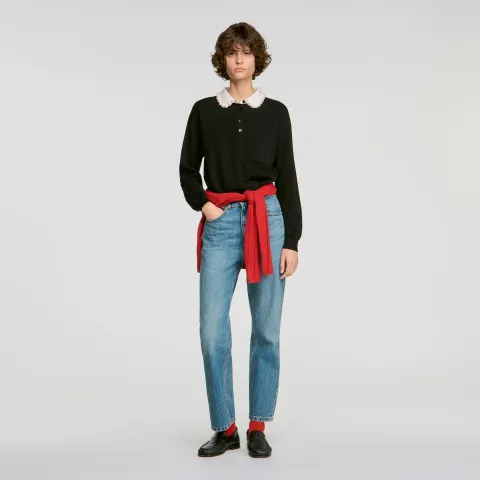 SANDRO Beaded polo-neck jumper