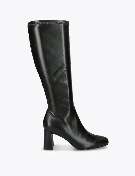 Steve Madden Holly Leather Block Heel Knee High Boots Black