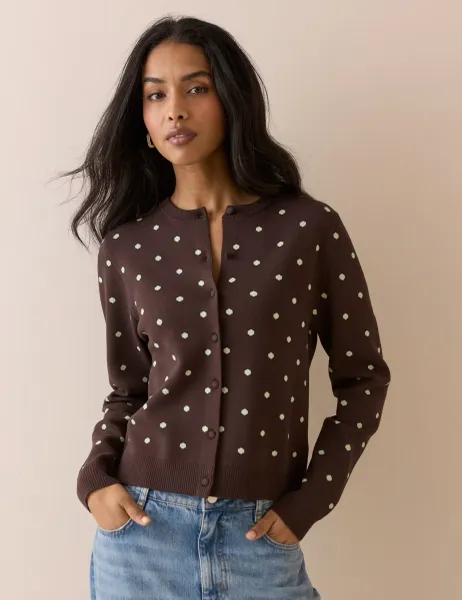 Nobody's Child Jacquard Polka Dot Cardigan With Neck Tie Multi