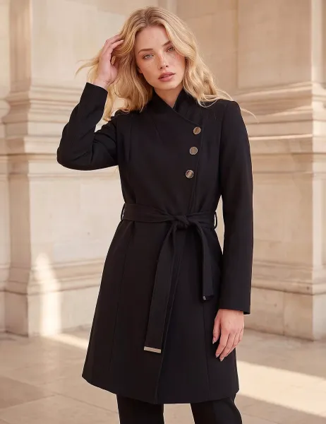 Roman Petite Collared Wrap Coat Black Mix
