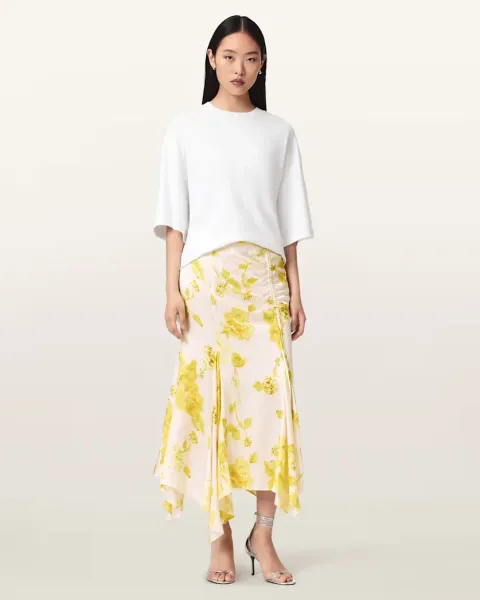 Kathy Satin Floral Midi Skirt