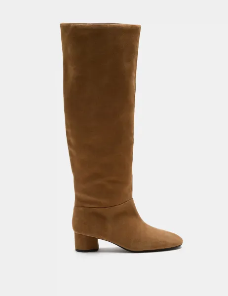 Marks & Spencer Suede Block Heel Knee High Boots Tan