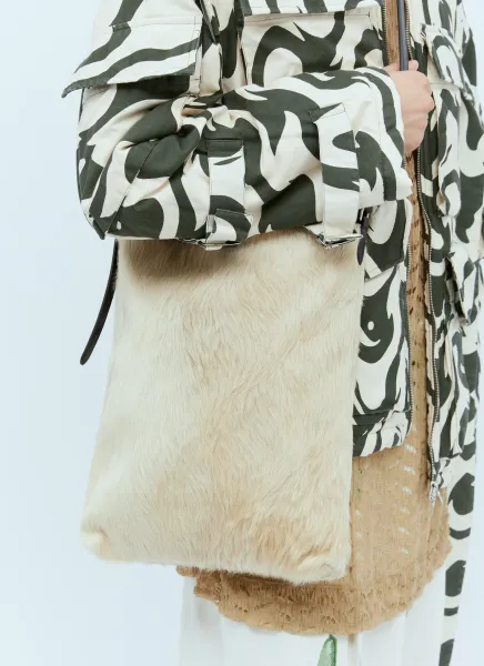 Leather-Trimmed Hair Tote Bag
