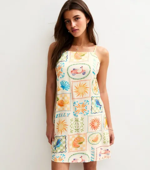 Women's Cream Italy Print Mini Shift Dress