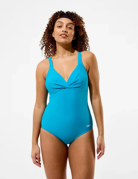 Speedo Solid Twist Front Swimsuit Teal