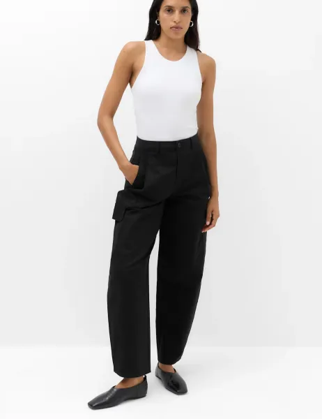 Marks & Spencer Pure Cotton Cargo Barrel Leg Trousers Black