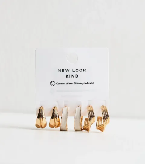 Pack of 3 Gold Tone Textured Enamel Hoop Earrings