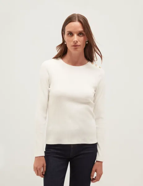 Hobbs Cotton Rich Button Detail Relaxed Top Cream