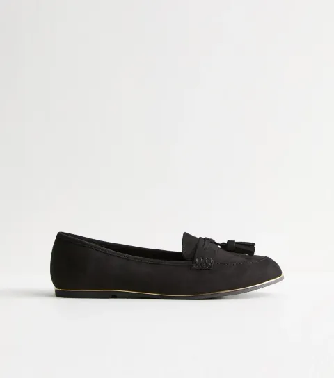 Women's Black Tassel Charm Slip On Loafers