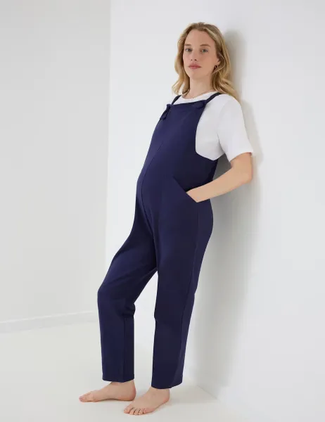 Maternity Pure Cotton Jersey Dungarees Navy