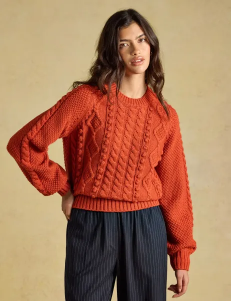 Joules Cable Knit Crew Neck Jumper Orange