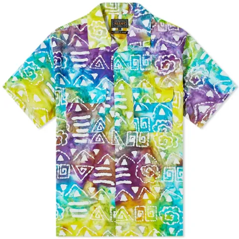 Short Sleeve Open Collar Batik Print Shirt