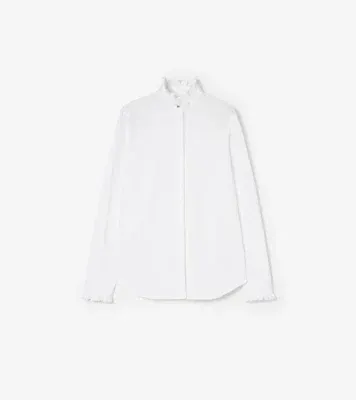Classic Fit Ruffled Cotton Poplin Shirt in Optic white