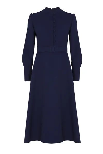 Cleo Dress in Navy Wool Crepe