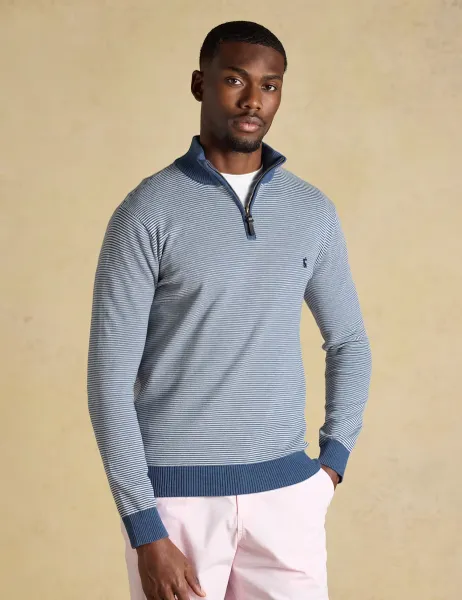 Joules Pure Cotton Striped Quarter Zip Jumper Blue Mix