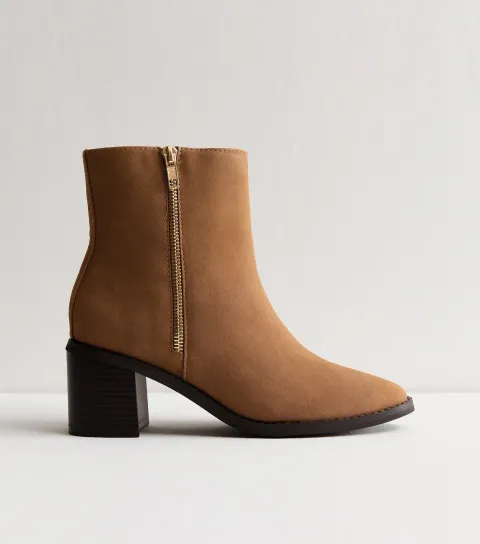 New Look Women's Tan Faux Leather Double Side Zip Ankle Boots
