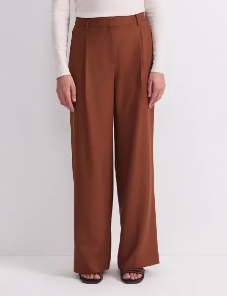Sportscraft Wool Rich Pleat Front Straight Leg Trousers Brown