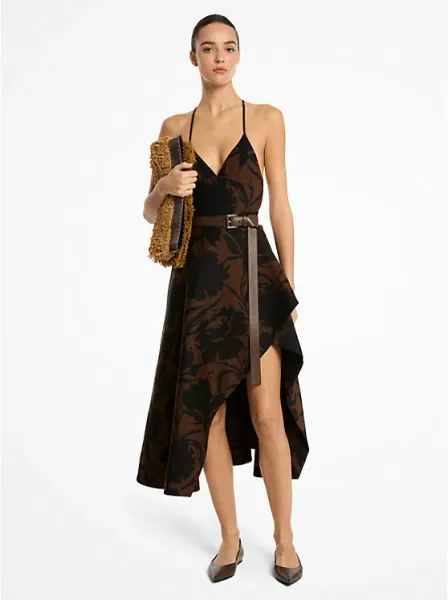 Floral Chiné Cotton and Silk Jacquard Asymmetric Skirt