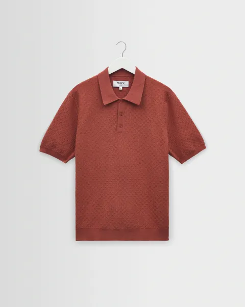 Naples - Rust Retro Diamond Knitted Polo
