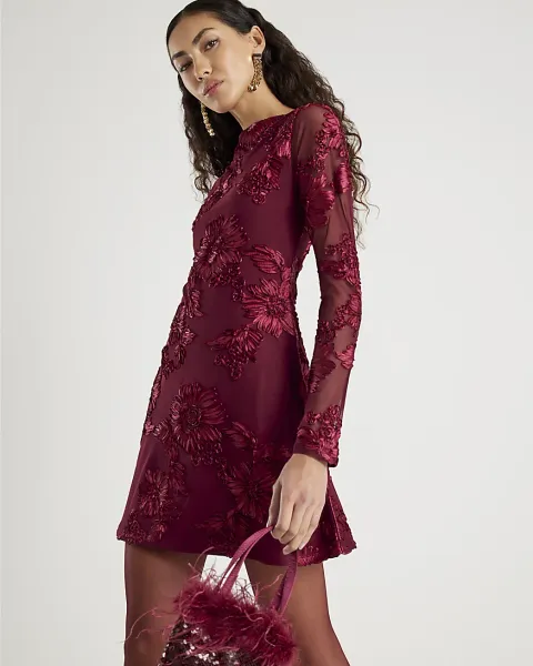 River Island Long Sleeve Cornelli Mini Dress