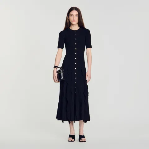 Knit maxi dress with ruffles