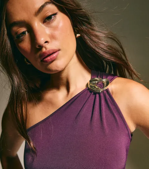 Women's Purple One Shoulder Buckle Detail Top