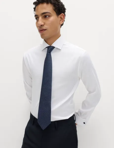 M&S SARTORIAL Slim Fit 2 Inch Shorter Pure Cotton Textured Shirt White