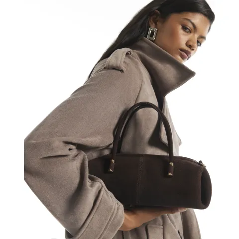 River Island Suede Metal Detail Bowler Bag
