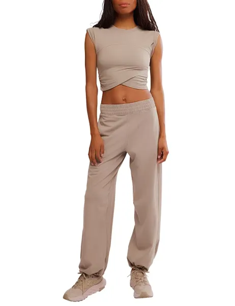 FP Movement 2 Piece Hot Shot Crossover Top & Joggers Set Silver Mix
