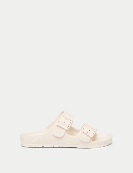 Joules Buckle Flat Sliders White