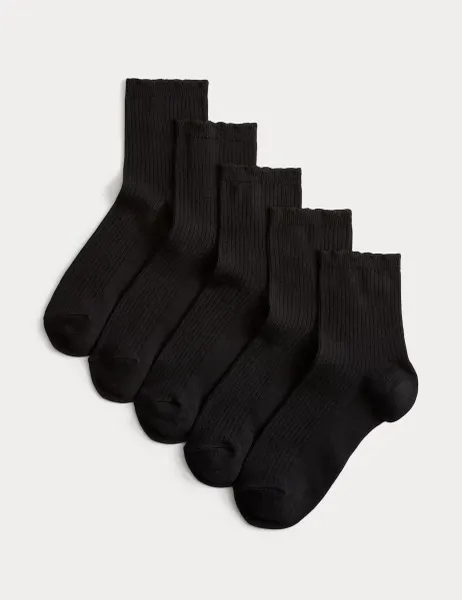 Marks & Spencer 5 Pack Supersoft Ribbed Quarter Socks Black