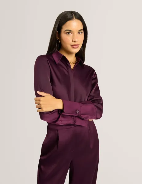 Ted Baker Satin Collared Shirt Dark Purple