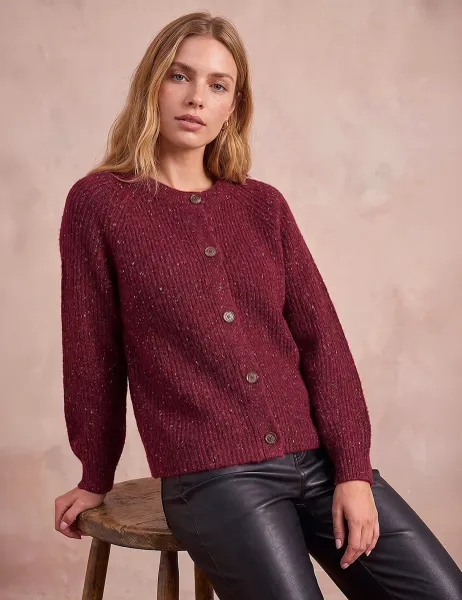 Roman Sparkly Button Front Cardigan Burgundy Mix