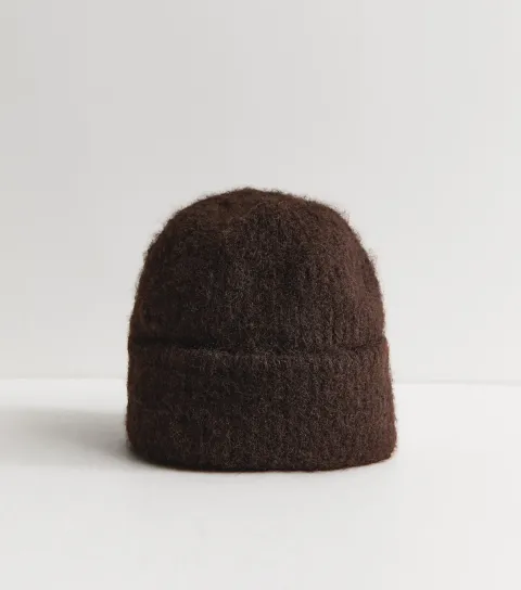 Dark Brown Chunky Ribbed Knit Beanie