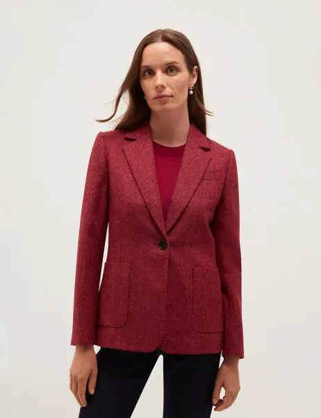 Pure Wool Herringbone Short Jacket Pink Mix