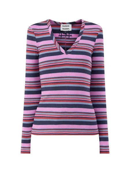 Damson Madder Arlea Organic Cotton Long-Sleeved Striped T-Shirt