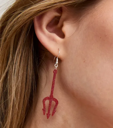 New Look Bright Red Glitter Halloween Fork Earrings