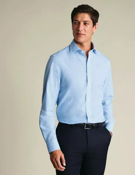Charles Tyrwhitt Tailored Fit Non Iron Pure Cotton Striped Shirt Blue