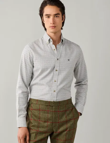 Hackett Tailored Fit Pure Cotton Check Flannel Shirt Khaki Mix
