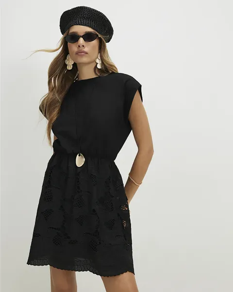 River Island Cotton Lace Detail Mini Dress