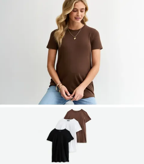 Women's Maternity Pack of 3 Brown Crew Neck T-Shirts
