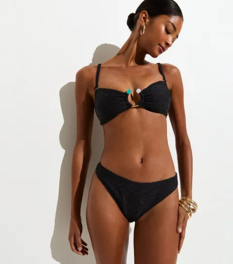 Women's Black Chevron High Leg Hipster Bikini Bottoms